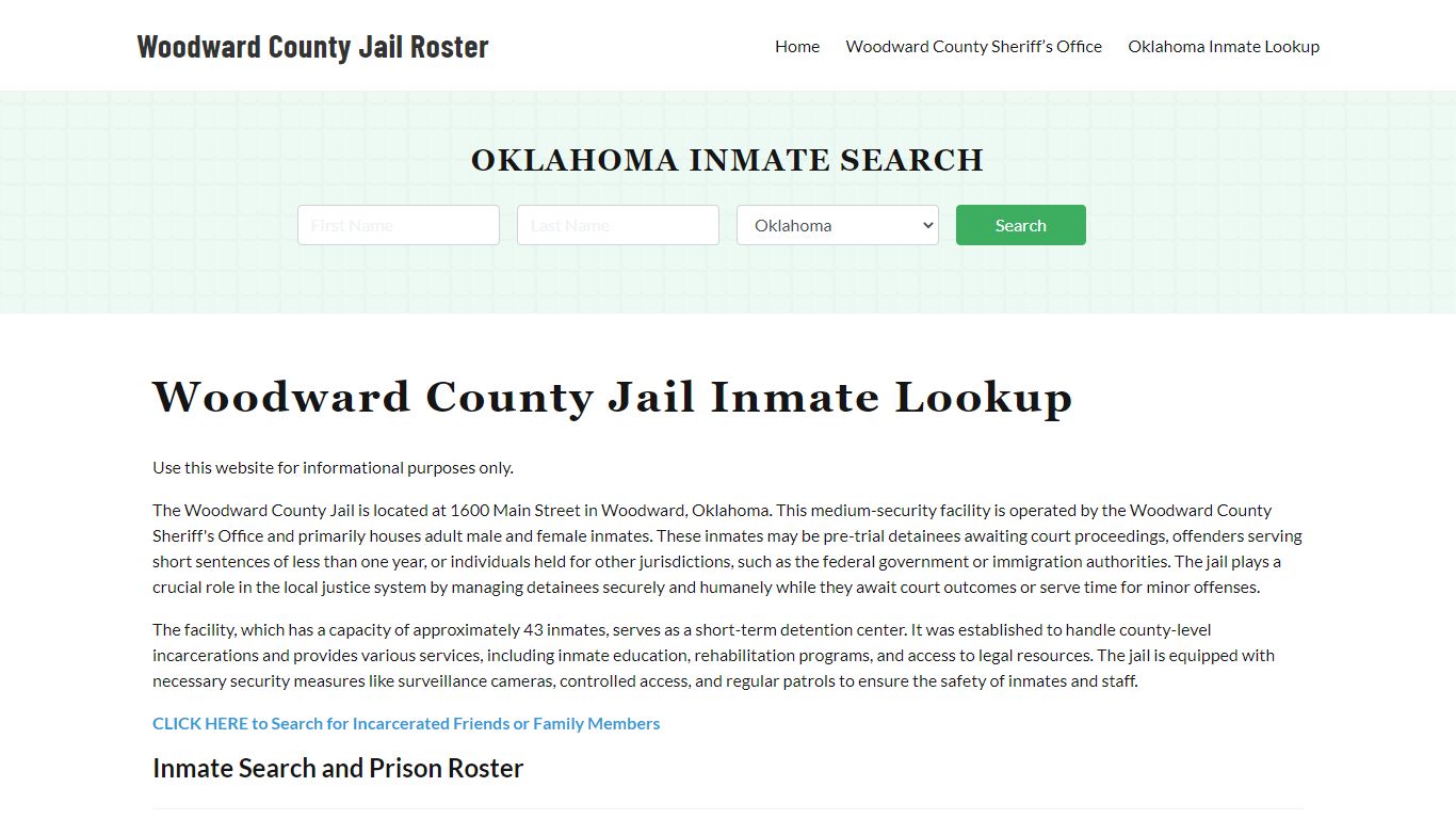 Woodward County Jail Roster Lookup, OK, Inmate Search